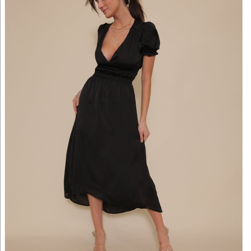 Black scrunched waist dress